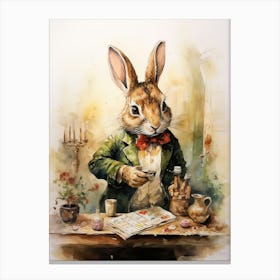 Bunny Reading Rabbit Prints Watercolour 1 Canvas Print
