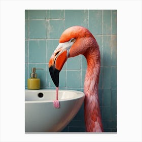 Flamingo In Bathroom 1 Canvas Print