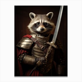 Vintage Portrait Of A Barbados Raccoon Dressed As A Knight 1 Canvas Print