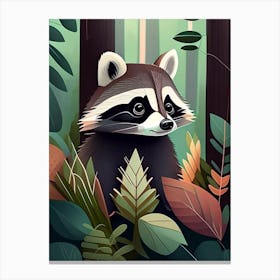 Forest Raccoon In The Plants Canvas Print