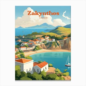 Zakynthos Greece Ocean Modern Travel Illustration Canvas Print