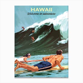 Hawaii, Surfing On A Big Wave Canvas Print
