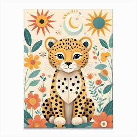 Floral Cute Baby Leopard Nursery Illustration (1) Canvas Print