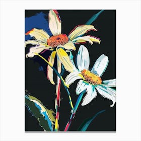 Neon Flowers On Black Oxeye Daisy 2 Canvas Print