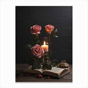Roses And Book Canvas Print