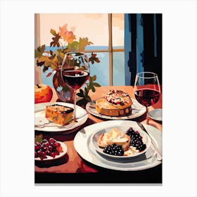 Atutumn Dinner Table With Cheese And Wine, Painting Canvas Print