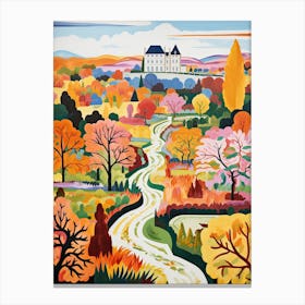 Chateau De Villandry Gardens, France In Autumn Fall Illustration 2 Canvas Print