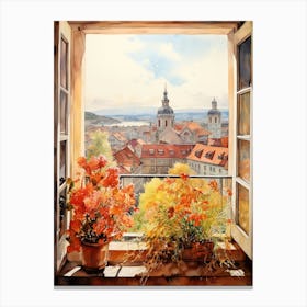 Window View Of Ljubljana Slovenia In Autumn Fall, Watercolour 1 Canvas Print