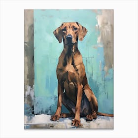 Rhodesian Ridgeback Dog, Painting In Light Teal And Brown 1 Canvas Print