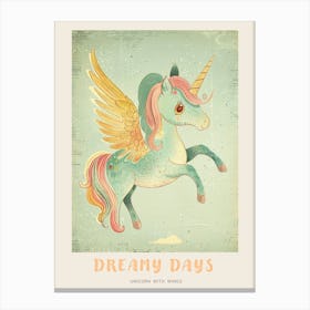 Storybook Style Unicorn With Wings Pastel 3 Poster Canvas Print