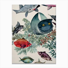 Anglerfish Vintage Graphic Watercolour Canvas Print