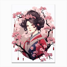 Cherry Blossoms Japanese Style Illustration 13 Canvas Print