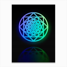 Neon Blue and Green Abstract Geometric Glyph on Black n.0388 Canvas Print
