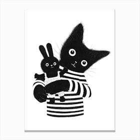 Cat And Rabbit Canvas Print