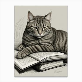 Cat Reading Book Canvas Print