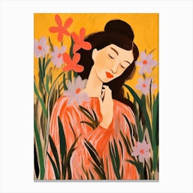 Woman With Autumnal Flowers Gladiolus 1 Canvas Print