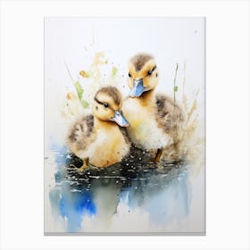 Ducklings Ink Splash Watercolour 1 Canvas Print