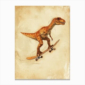 Vintage Oviraptor Dinosaur On A Skateboard 3 Canvas Print