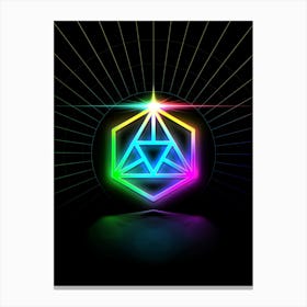 Neon Geometric Glyph in Candy Blue and Pink with Rainbow Sparkle on Black n.0318 Canvas Print