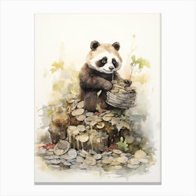 Panda Art Collecting Coins Watercolour 1 Canvas Print