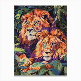 Asiatic Lion Mating Rituals Fauvist Painting 4 Canvas Print
