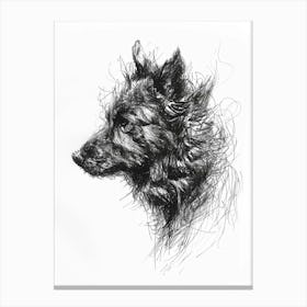 Black Long Haired Dog Line Sketch 1 Canvas Print