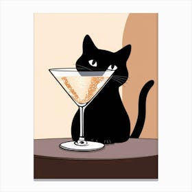 Black Cat With Martini 1 Canvas Print