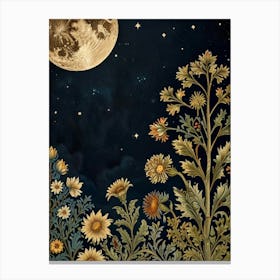 Moon And Flowers Style William Morris Art Print 1 1 Canvas Print