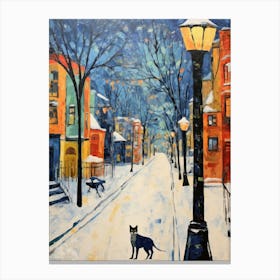 Cat In The Streets Of Chicago   Usa With Snow 3 Canvas Print