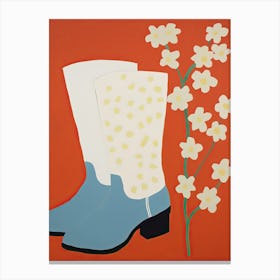 A Painting Of Cowboy Boots With White Flowers, Pop Art Style 5 Canvas Print