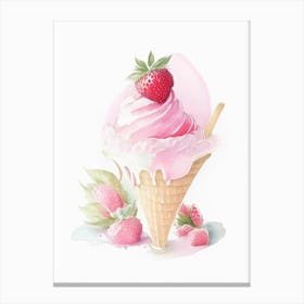 Strawberry Ice Cream Dessert Gouache Flower Canvas Print