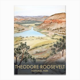 Theodore Roosevelt National Park Watercolour Vintage Travel Poster 2 Canvas Print