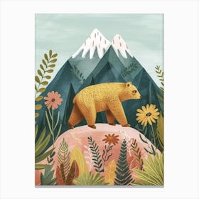Sloth Bear Walking On A Mountrain Storybook Illustration 4 Canvas Print