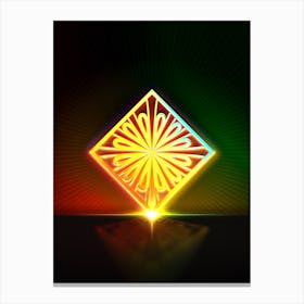 Neon Geometric Glyph in Watermelon Green and Red on Black n.0227 Canvas Print