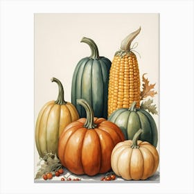 Holiday Illustration With Pumpkins, Corn, And Vegetables (19) Canvas Print