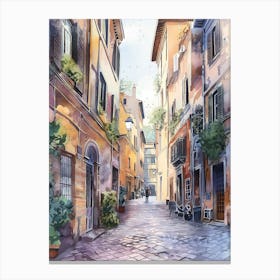 Watercolor Digital Art In The Style Of An Old Street Canvas Print