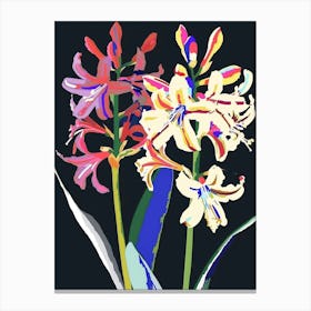 Neon Flowers On Black Hyacinth 1 Canvas Print