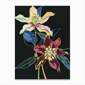 Neon Flowers On Black Hellebore 3 Canvas Print