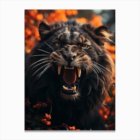 Floral black lion roar Canvas Print