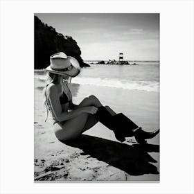 Coastal Cowgirl In Boots, Black And White Beach Photography Canvas Print