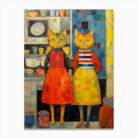 Two Cats In A Vintage Kitchen With Dresses Canvas Print