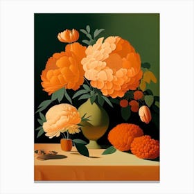 Orange Peonies On A 3 Table Vintage Sketch Canvas Print