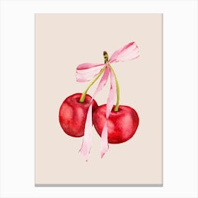 Coquette Cherries & Pink Bow - 1 - Neutral Canvas Print