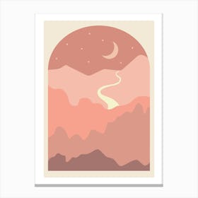 Landscape With Mountains And Moon Boho Earth Colors Illustration Canvas Print