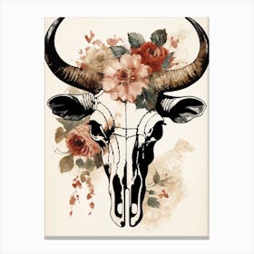 Vintage Boho Bull Skull Flowers Painting (10) Canvas Print