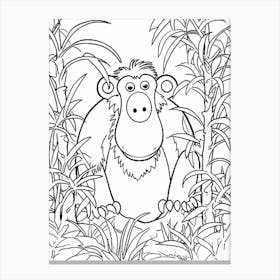 Line Art Jungle Animal Proboscis Monkey 5 Canvas Print