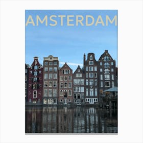 Amsterdam and Canals Travel Poster Art  Canvas Print