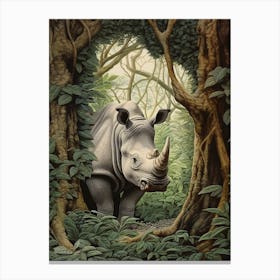 Rhino In The Shadows Of The Trees Realistic Illustration 1 Canvas Print