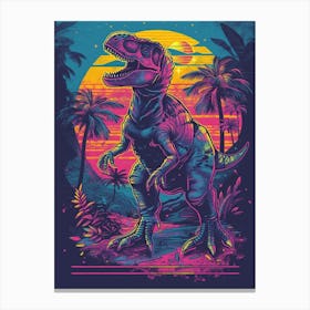 Neon Dinosaur At Night In Jurassic Landscape 2 Canvas Print