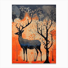 Deer, Woodblock Animal  Drawing 2 Canvas Print